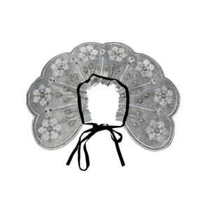 Lulla Collection Scallop Trim Pearl Bead Rhinestone Embellished Collar
